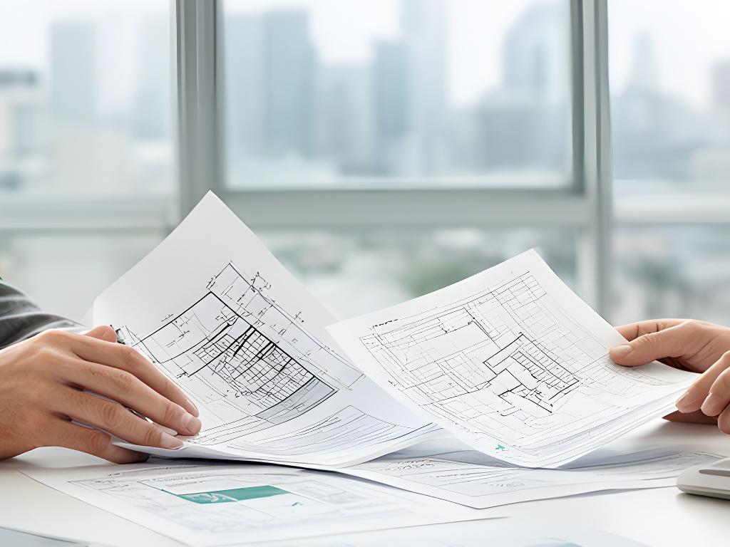 Equipo jurídico revisando escrituras y planos de una vivienda en una oficina moderna de Madrid